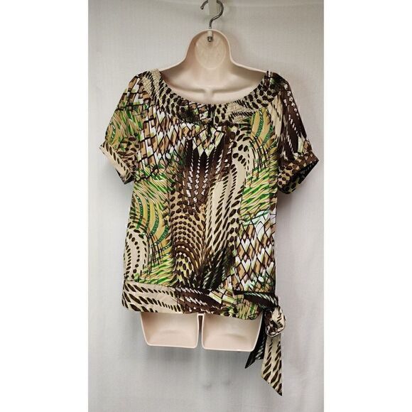 SERENADE Womens Black/Brown Poly 3/4 Sleeved Tiger Lace Blouse Size Large - Picture 4 of 6